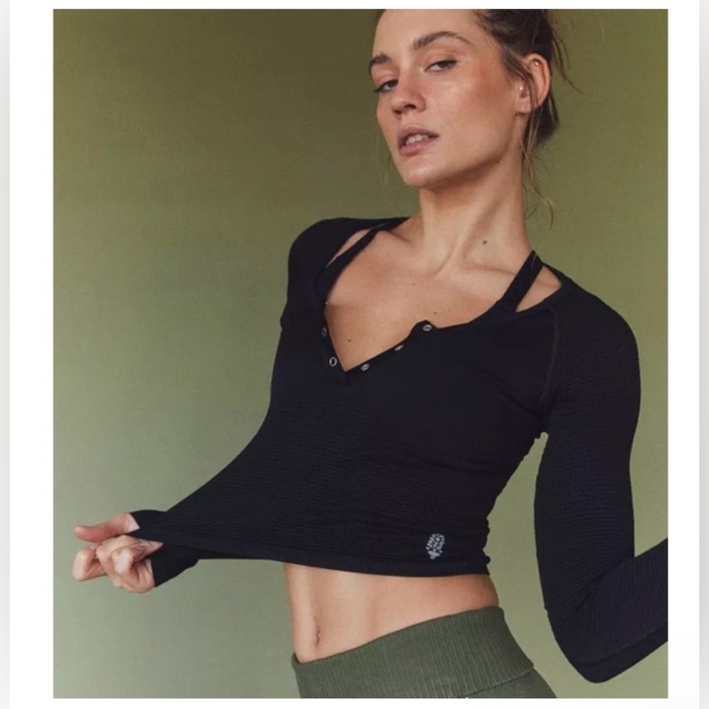 Free People Movement Bail Out Black Long Sleeve Top